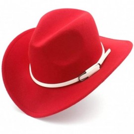 Cowboy Hats Wool Blend Wide Brim Western Cowboy Hat Cowgirl Jazz Cap White Leather Belt - Red - C918IIZUAW4 $28.92