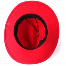 Cowboy Hats Wool Blend Wide Brim Western Cowboy Hat Cowgirl Jazz Cap White Leather Belt - Red - C918IIZUAW4 $15.77