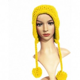 Skullies & Beanies Women Hat Handmade Crochet Braided Pompom Beanie Knit Caps Warm Winter - Yellow - CQ189X5QE80 $13.10