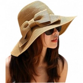 Sun Hats Korean Style Women Lady Floppy Wide Brimmed Sun Visor Straw Hat Summer Beach Hat Cap (Coffee) - CM11MGF56R1 $15.64