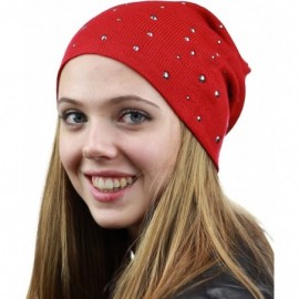 Skullies & Beanies Unisex Comfort & Warm Knit Studded Slouchy Beanie Hat - Red - CS12HTOVO1Z $9.53