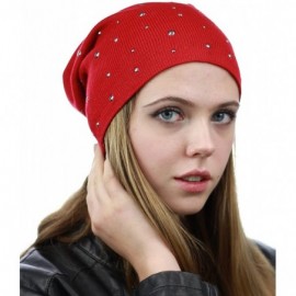 Skullies & Beanies Unisex Comfort & Warm Knit Studded Slouchy Beanie Hat - Red - CS12HTOVO1Z $9.53