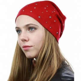 Skullies & Beanies Unisex Comfort & Warm Knit Studded Slouchy Beanie Hat - Red - CS12HTOVO1Z $9.53