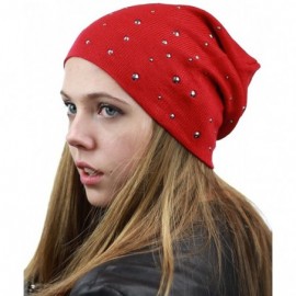 Skullies & Beanies Unisex Comfort & Warm Knit Studded Slouchy Beanie Hat - Red - CS12HTOVO1Z $9.53