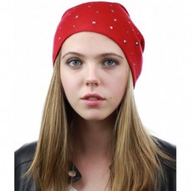 Skullies & Beanies Unisex Comfort & Warm Knit Studded Slouchy Beanie Hat - Red - CS12HTOVO1Z $9.53