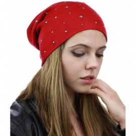 Skullies & Beanies Unisex Comfort & Warm Knit Studded Slouchy Beanie Hat - Red - CS12HTOVO1Z $9.53