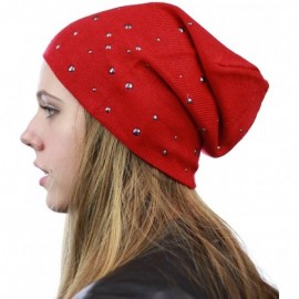 Skullies & Beanies Unisex Comfort & Warm Knit Studded Slouchy Beanie Hat - Red - CS12HTOVO1Z $9.53