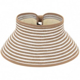 Sun Hats Sun Visors for Women Summer Beach Straw Hat Wide Brim Ponytail Sun Hat Visor Hat - Strip Natural - C5198KI2CX4 $17.67