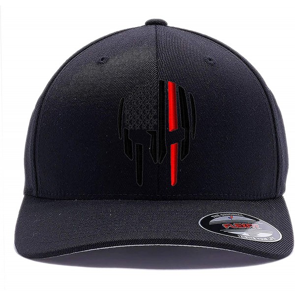 Baseball Caps Thin RED LINE - Thin Blue LINE Spartan Helmet Cap. Embroidered. 6477- 6277 Wooly Combed Twill Flexfit - Black-2...