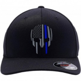 Baseball Caps Thin RED LINE - Thin Blue LINE Spartan Helmet Cap. Embroidered. 6477- 6277 Wooly Combed Twill Flexfit - Black-2...