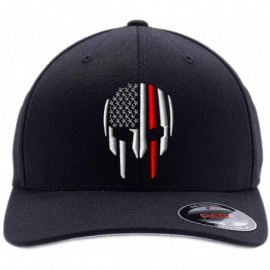 Baseball Caps Thin RED LINE - Thin Blue LINE Spartan Helmet Cap. Embroidered. 6477- 6277 Wooly Combed Twill Flexfit - Black-2...