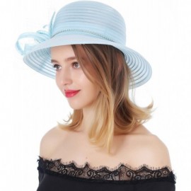 Sun Hats Women's Kentucky Derby Bowler Church Cloche Hat Organza Bridal Dress Cap - Blue - CC1890D65AU $19.61