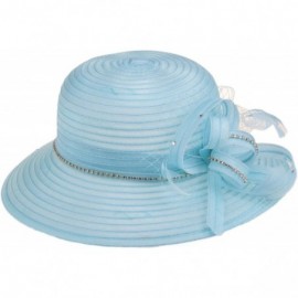 Sun Hats Women's Kentucky Derby Bowler Church Cloche Hat Organza Bridal Dress Cap - Blue - CC1890D65AU $19.61