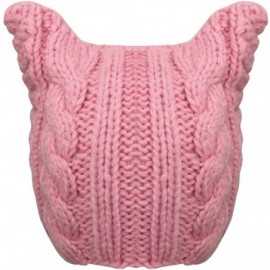 Skullies & Beanies Thick Cable Knit Beanie Hat with Pussy Cat Ears - Pink - CK187CCL936 $19.37