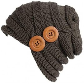 Skullies & Beanies Women Ladies Solid Winter Button Knitting Hat Turban Brim Hat Cap - Khaki - CG18HYWIE5Y $11.31