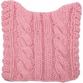 Skullies & Beanies Thick Cable Knit Beanie Hat with Pussy Cat Ears - Pink - CK187CCL936 $19.37