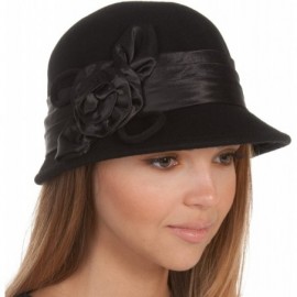 Bucket Hats Marilyn Vintage Style Wool Cloche Bucket Winter Hat with Satin Flower - Black - CW1177TKQE9 $45.96