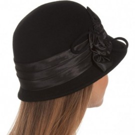 Bucket Hats Marilyn Vintage Style Wool Cloche Bucket Winter Hat with Satin Flower - Black - CW1177TKQE9 $18.72