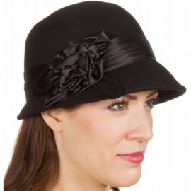 Bucket Hats Marilyn Vintage Style Wool Cloche Bucket Winter Hat with Satin Flower - Black - CW1177TKQE9 $18.72