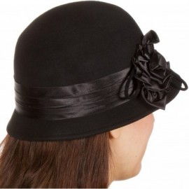 Bucket Hats Marilyn Vintage Style Wool Cloche Bucket Winter Hat with Satin Flower - Black - CW1177TKQE9 $18.72