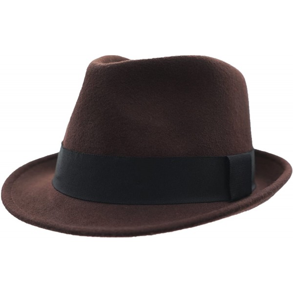 Fedoras Men's Wool Felt Winter Hat Short Brim Fedora Hat - Coffee - CS1898UNCYO $27.19