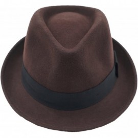 Fedoras Men's Wool Felt Winter Hat Short Brim Fedora Hat - Coffee - CS1898UNCYO $27.19