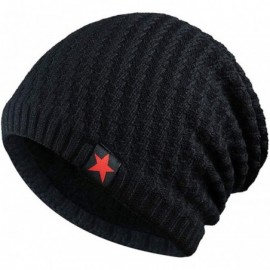 Skullies & Beanies Men Winter Skull Cap Beanie Large Knit Hat with Thick Fleece Lined Daily - N - Black - CD18ZGNUEO6 $14.62