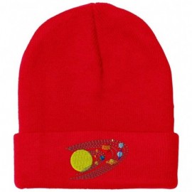 Skullies & Beanies Custom Beanie for Men & Women Astronomy Orbit Solar System Embroidery Acrylic - Red - CD18ZS3M49X $12.11