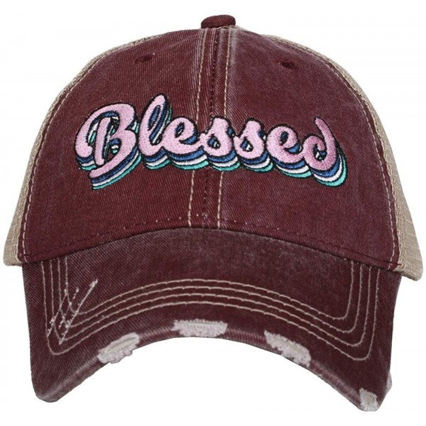 Baseball Caps Blessed Baseball Cap - Trucker Hat for Women - Stylish Cute Ball Cap - Wine Layered - C51962SA2GL $25.26