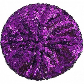 Berets Women's Fashion Fun Sparkle Sequins Shimmer Stretch Beret Beanie Hat - Purple - CF12NU9FG3E $8.48