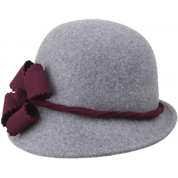 Bucket Hats 100% Wool Vintage Felt Cloche Bucket Bowler Hat Winter Women Church Hats - Grey63 - CA18WDKIKMW $26.09