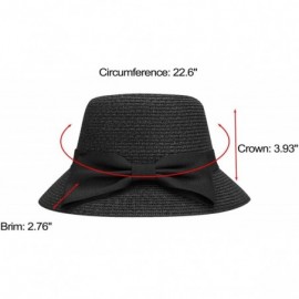 Sun Hats Women's Wide Brim Straw Sun Hat w/Large Decorative Bow and Drawstring - Black - C018CHUHSCW $12.84