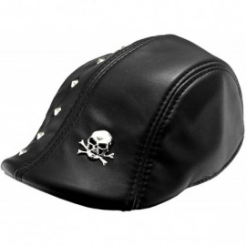 Skullies & Beanies Men Leather Flat Ivy Cap Newsboy Gatsby Golf Biker Rock Caps Studded - CC18EI8HTUU $30.38
