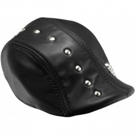 Skullies & Beanies Men Leather Flat Ivy Cap Newsboy Gatsby Golf Biker Rock Caps Studded - CC18EI8HTUU $30.38