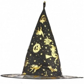 Sun Hats Pumpkin Halloween Printed Mesh 14" Cone Witch Hat - Gold and Black - CI12LV0PV3P $8.24