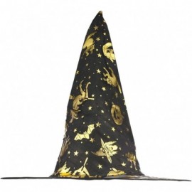 Sun Hats Pumpkin Halloween Printed Mesh 14" Cone Witch Hat - Gold and Black - CI12LV0PV3P $8.24