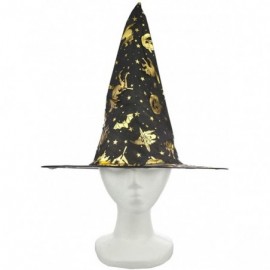 Sun Hats Pumpkin Halloween Printed Mesh 14" Cone Witch Hat - Gold and Black - CI12LV0PV3P $8.24
