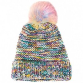 Skullies & Beanies Women's Multi Coloured Knit Beanie with Rainbow Pom Pom - CB188SCTE2G $16.77