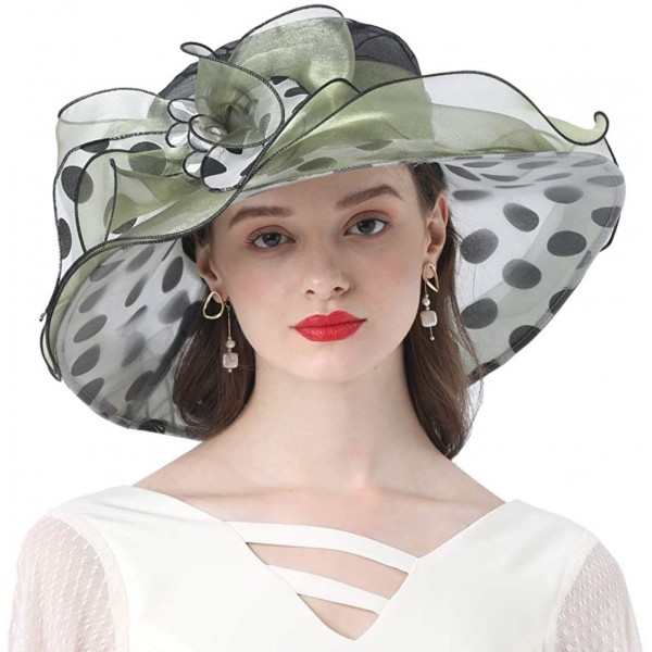 Sun Hats Women's Church Derby Tea Party Wedding Hat Polka Dot - Olive Green - C619443LDRA $19.77