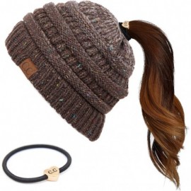 Skullies & Beanies Ribbed Confetti Knit Beanie Tail Hat for Adult Bundle Hair Tie (MB-33) - Brown Ombre (With Ponytail Holder...