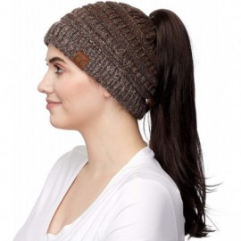 Skullies & Beanies Ribbed Confetti Knit Beanie Tail Hat for Adult Bundle Hair Tie (MB-33) - Brown Ombre (With Ponytail Holder...