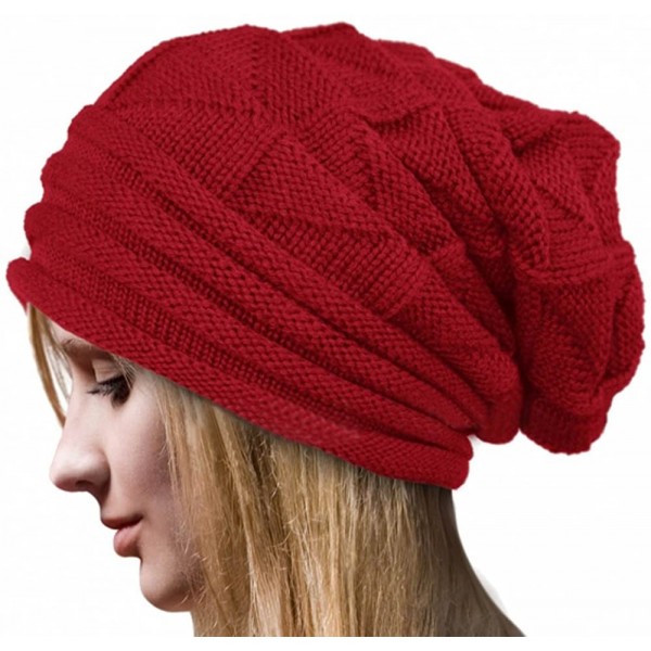 Skullies & Beanies Womens Hats Winter Crochet Hat Wool Knit Beanie Warm Caps - Red - CA18I8QLOWI $10.13