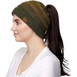 Skullies & Beanies Ribbed Confetti Knit Beanie Tail Hat for Adult Bundle Hair Tie (MB-33) - Olive Ombre (With Ponytail Holder...
