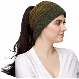 Skullies & Beanies Ribbed Confetti Knit Beanie Tail Hat for Adult Bundle Hair Tie (MB-33) - Olive Ombre (With Ponytail Holder...