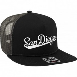 Baseball Caps San Diego Script Baseball Font Snapback Trucker Hat - Black/Charcoal Grey - CA18CSOEEQL $15.15