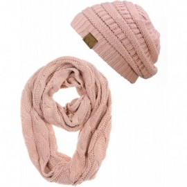 Skullies & Beanies Unisex Soft Stretch Chunky Cable Knit Beanie and Infinity Loop Scarf Set - Indi Pink - C118KHAZO95 $43.87