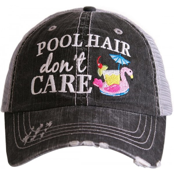 Baseball Caps Pool Hair Don't Care Women's Distressed Trucker Hat - Pink Flamingo - C7180D8S0X6 $26.97