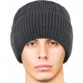 Skullies & Beanies Men's Wool Blend Knit Beanie- Soft & Warm Velour Fleece Lined - Angora Blend Cable (for Larger Head) - Dar...