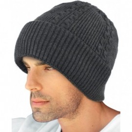 Skullies & Beanies Men's Wool Blend Knit Beanie- Soft & Warm Velour Fleece Lined - Angora Blend Cable (for Larger Head) - Dar...