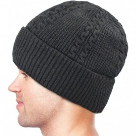 Skullies & Beanies Men's Wool Blend Knit Beanie- Soft & Warm Velour Fleece Lined - Angora Blend Cable (for Larger Head) - Dar...